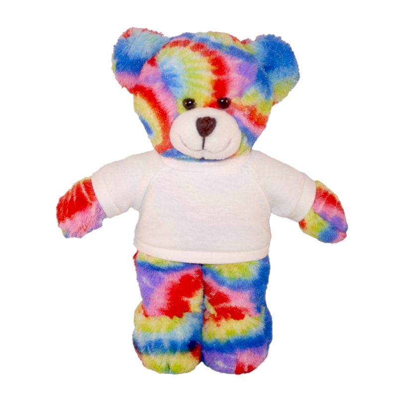 Floppy Tie Dye Bear  Stuffed Animal with Personalized Shirt 8''