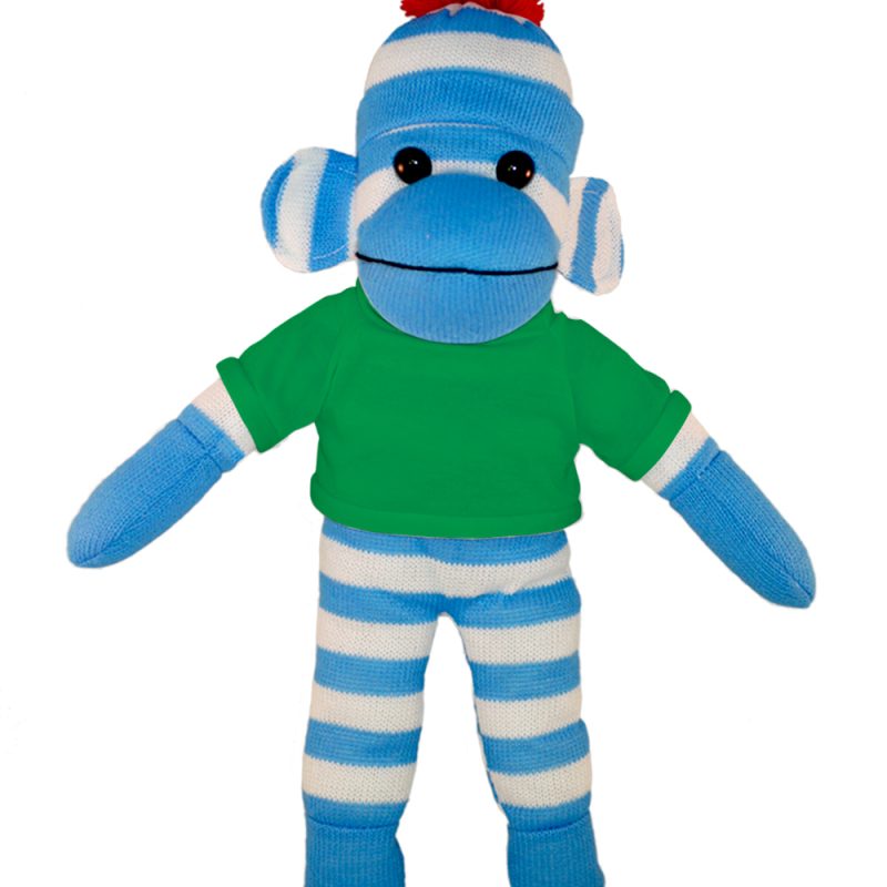 Floppy Original Sock Monkey  Stuffed Animal with Personalized Shirt 10''