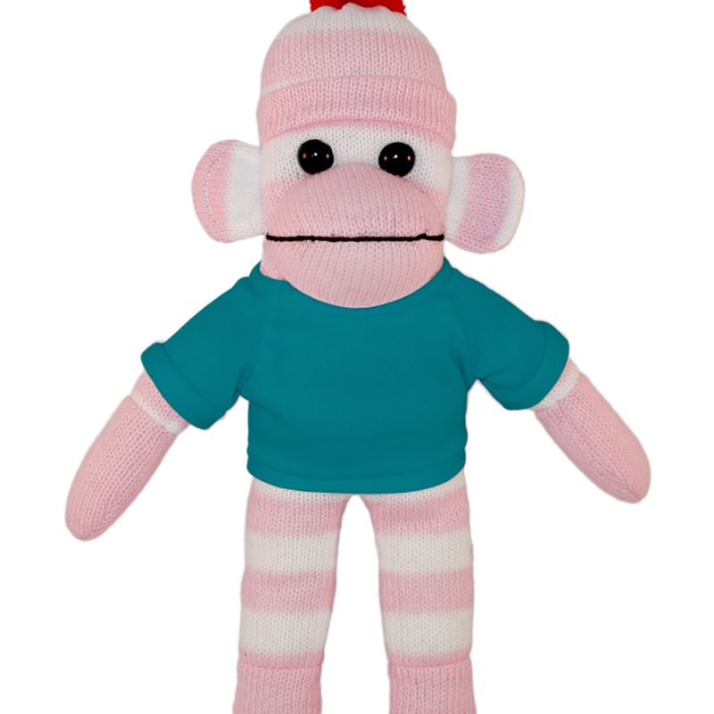 Floppy Pink Sock Monkey Stuffed Animal with Personalized Shirt 10''