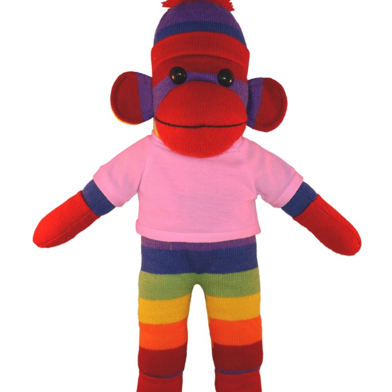 Floppy Rainbow Sock Monkey  Stuffed Animal with Personalized Shirt 10''