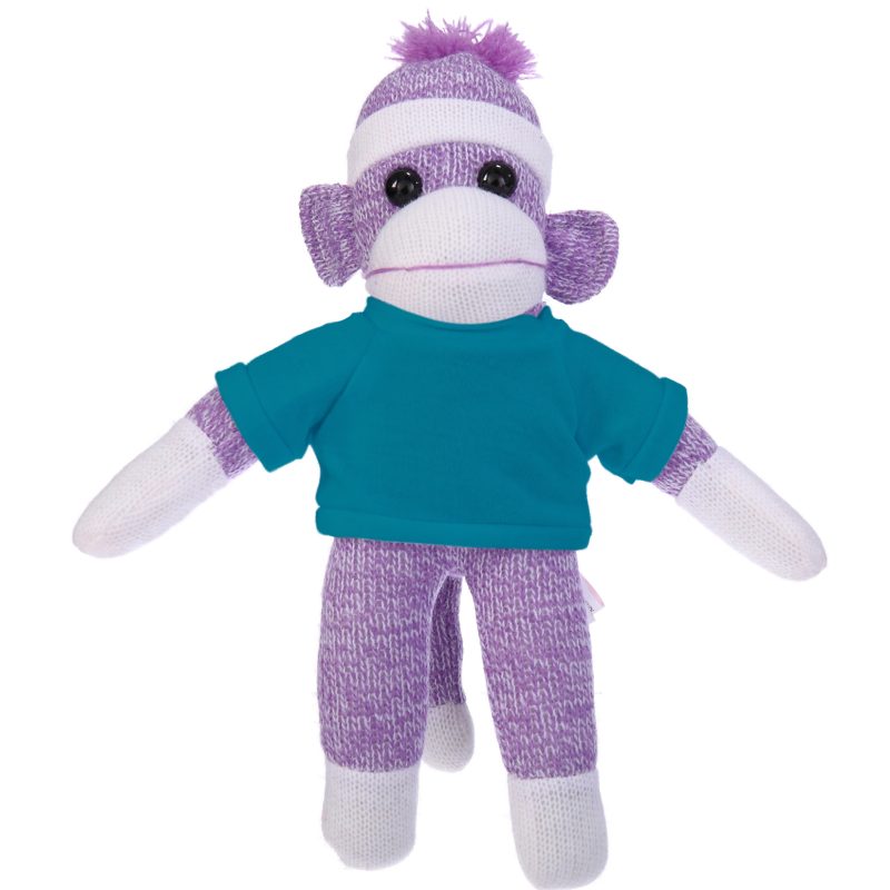 Floppy Purple Sock Monkey  Stuffed Animal with Personalized Shirt 10''