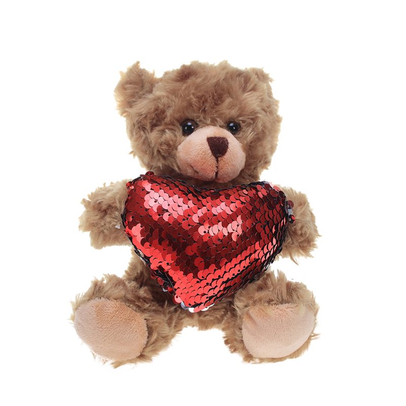 Mocha Sitting Bear with Embroidered Heart 6''