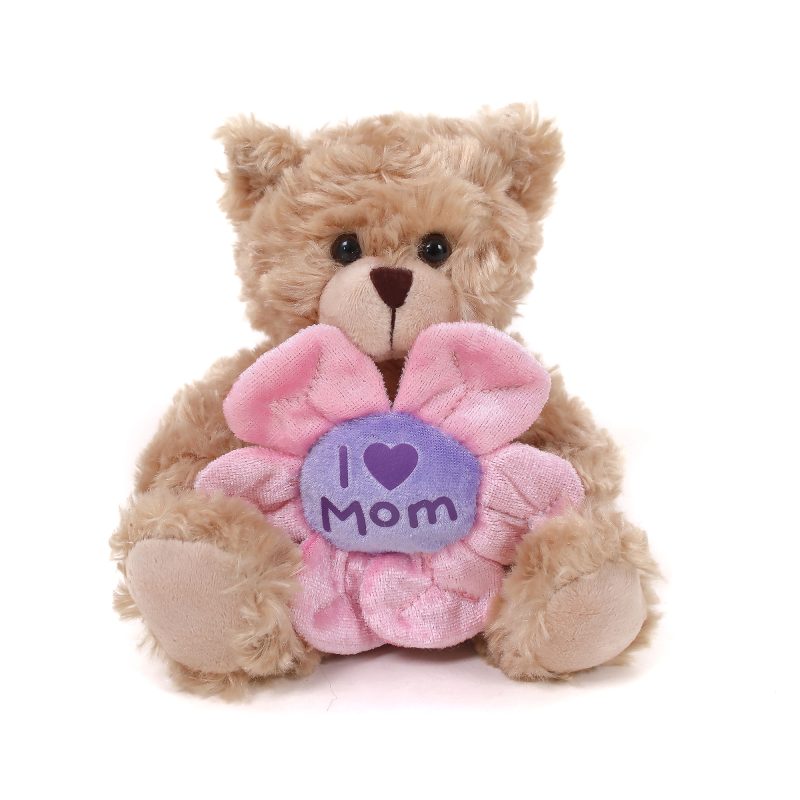 Mocha Sitting Bear with 'Mom' on Flower 6''