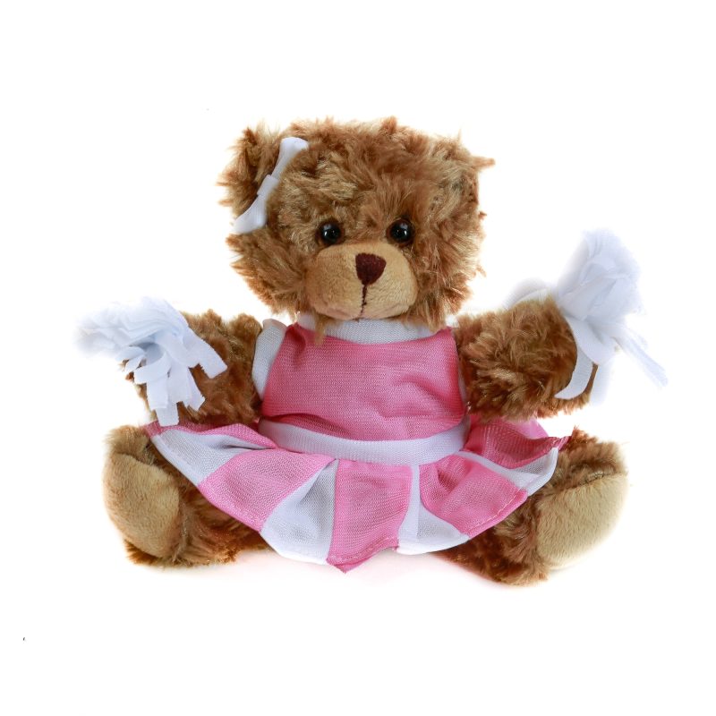 Mocha Sitting Bear with Pink Cheer Outfit 6"