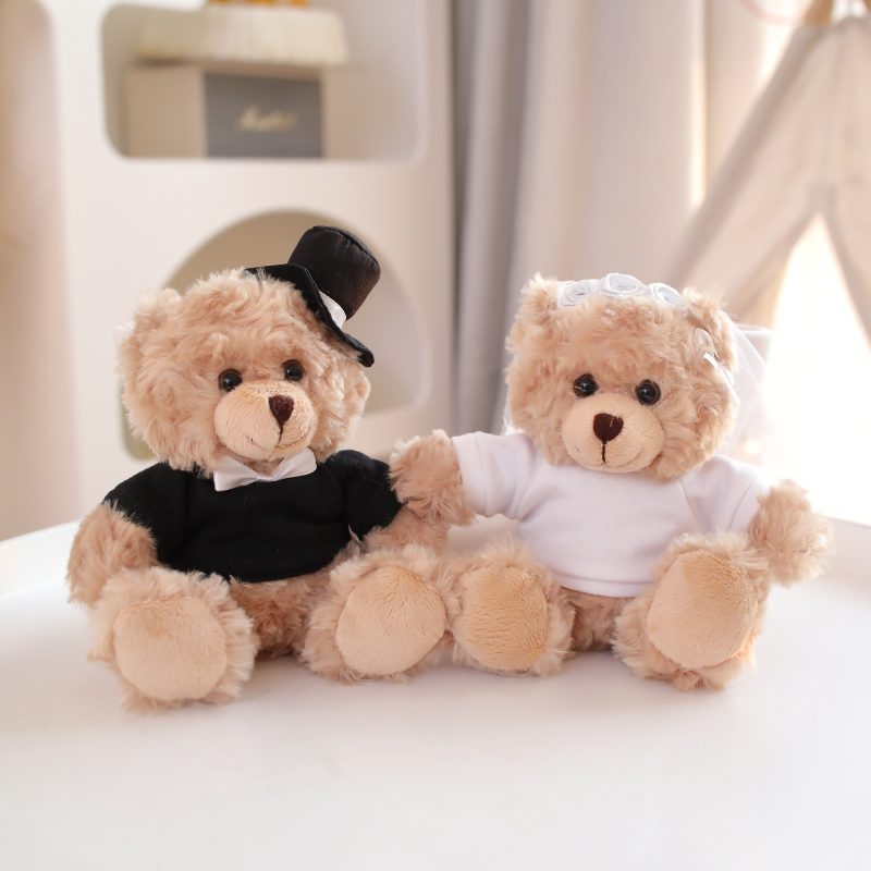 Stuffed Plush Bride Groom Bear Personalized Text on Shirt for Wedding 6''