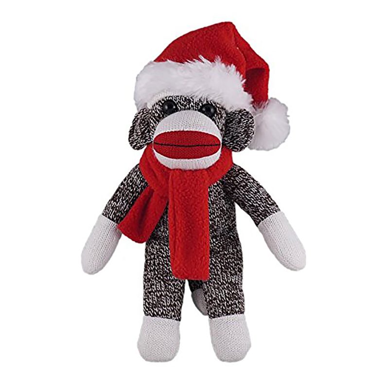 Christmas animals with personalizable  scarf Sock Monkey Brown 10"