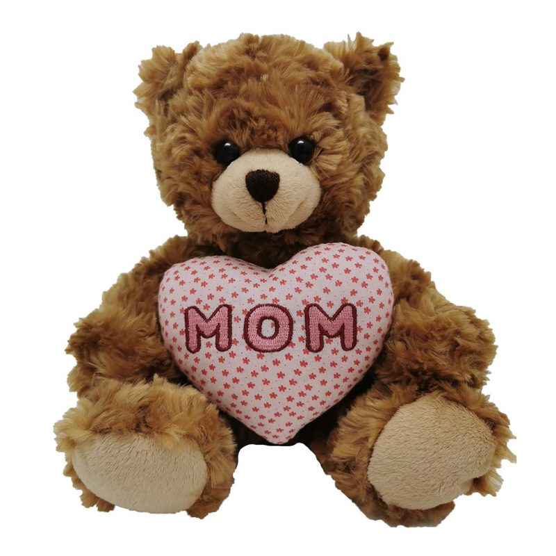 Stuffed Mocha Sitting Bear with Mom Floral  – MOM- Heart 9''