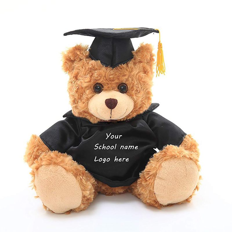 Plush Teddy Bear - Mocha Color for Graduation Day, Personalized Text, Name or School Logo on Gown