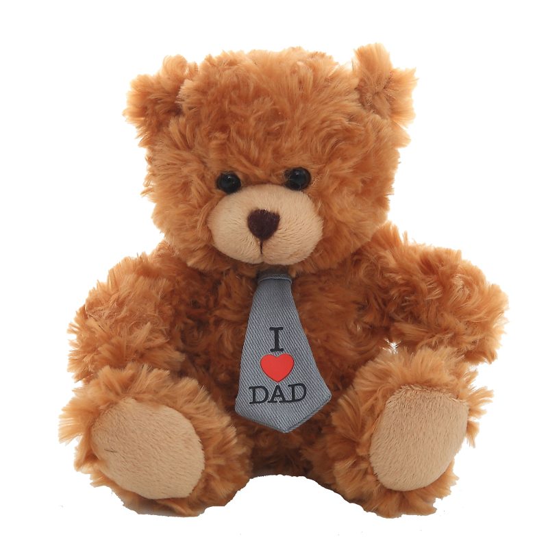 Plush Stuffed Animal Mocha Bear Toy – Wearing Tie with Message I Love DAD for Father’s Day 6''