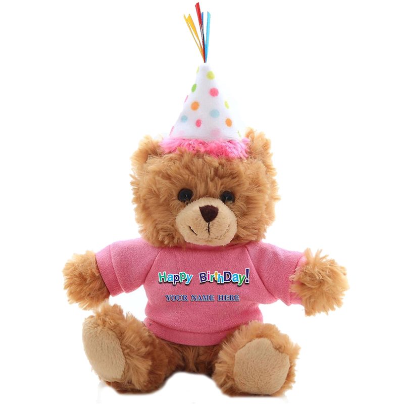 Plush Mocha Teddy Bear for Birthday, Personalized Text, Name on T-Shirt, Party Favors Gift for Kids 6''