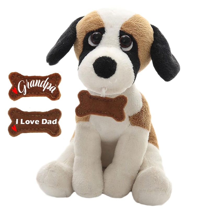 Personalized Plush Stuffed Animal Toy Dog with Custom Text Message Bone for Fathers, Best Super Birthday Gifts for Dad 8''