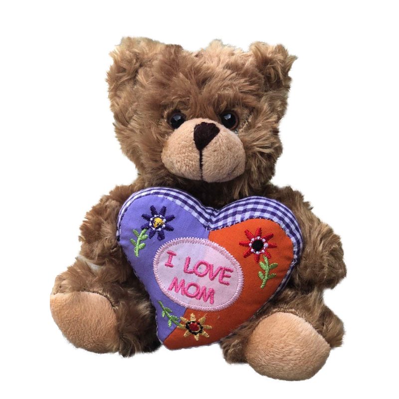 Stuffed Mocha Sitting Bear with Mom Floral  – I Love mom- Heart 6''