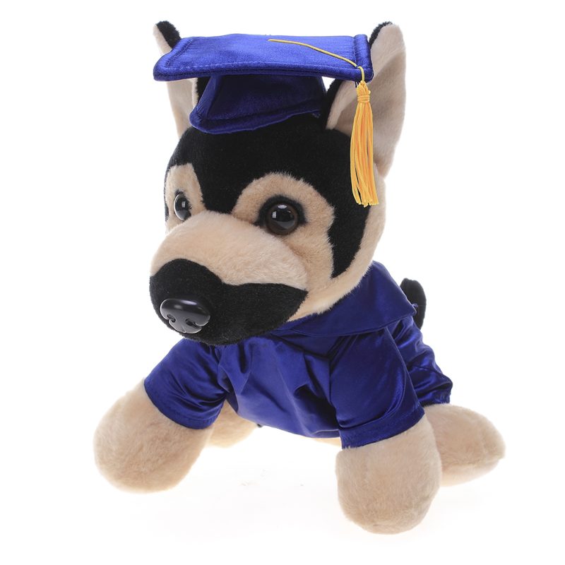 German Shephard Plush Stuffed Animal Toys with Cap and Personalized Gown 8''