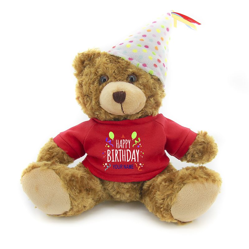 Plush Mocha Teddy Bear for Birthday, Personalized Text, Name on T-Shirt, Party Favors Gift for Kids 12''