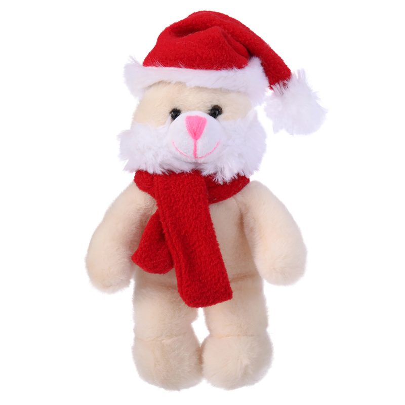 Christmas Plush Toys, Soft Best Stuffed Animal Gift with Red and White Santa Hat and Winter Scarf for Kids 12''